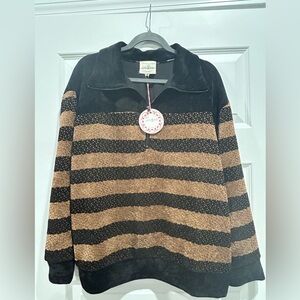 Umgee Women’s BNWT Black and Brown Zip-Up Sweater Size L